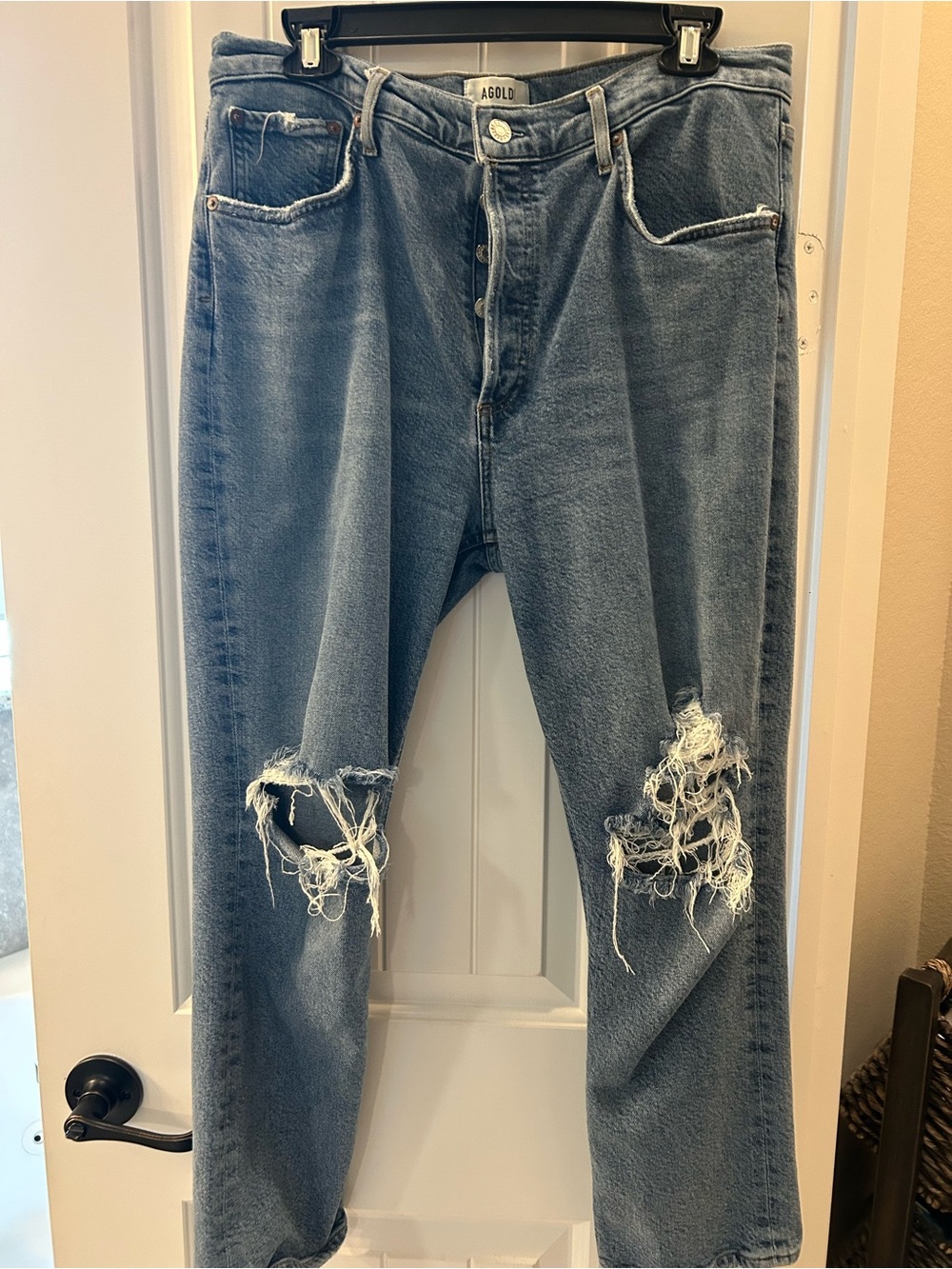 Agolde Men's Distressed Relaxed Blue Jeans